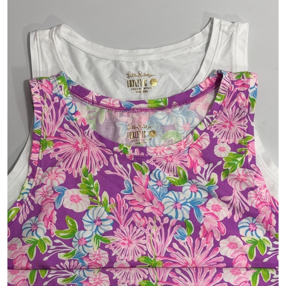 Lilly Pulitzer Luxletic XL Tank Top Lot of 2 Floral White